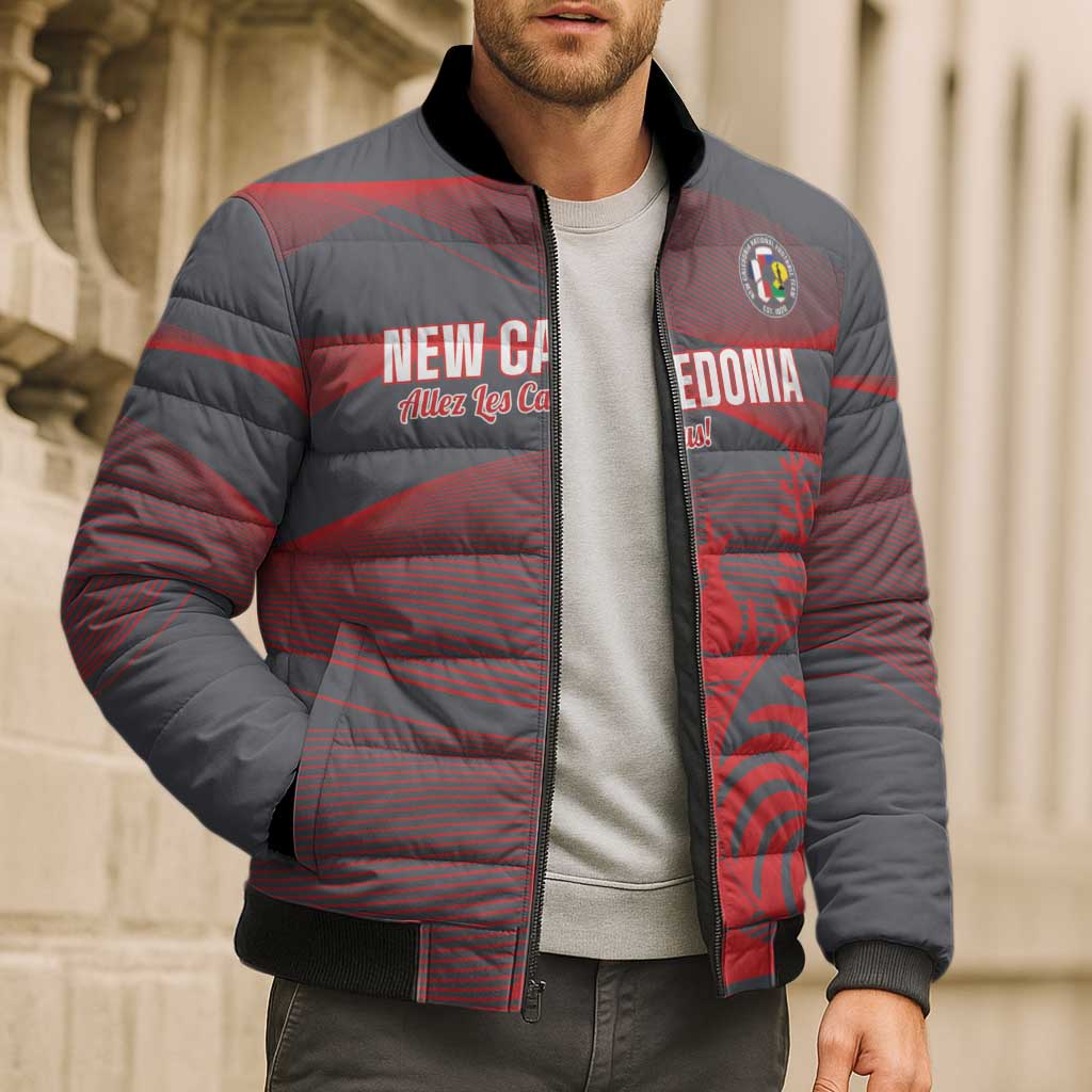 Custom New Caledonia Football Bomber Puffer Jacket Allez Les Cagous Grey Version LT14 - Polynesian Pride