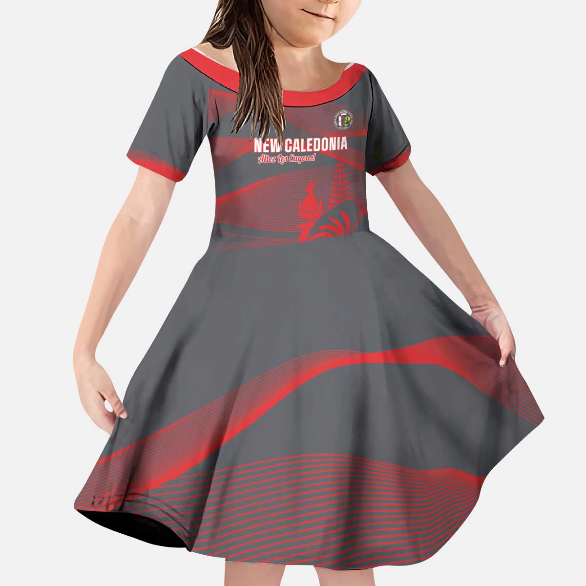 Custom New Caledonia Football Kid Short Sleeve Dress Allez Les Cagous Grey Version LT14 KID Grey - Polynesian Pride