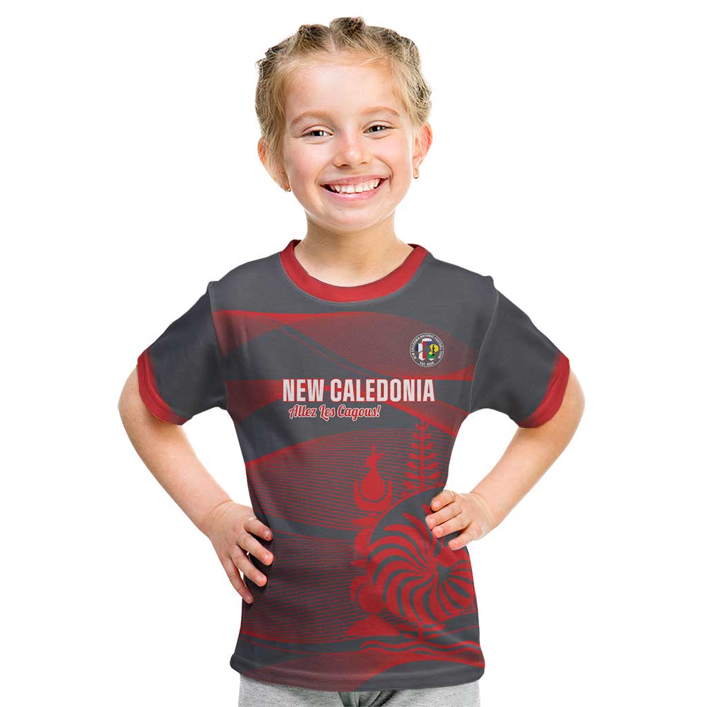 Custom New Caledonia Football Kid T Shirt Allez Les Cagous Grey Version LT14 Grey - Polynesian Pride