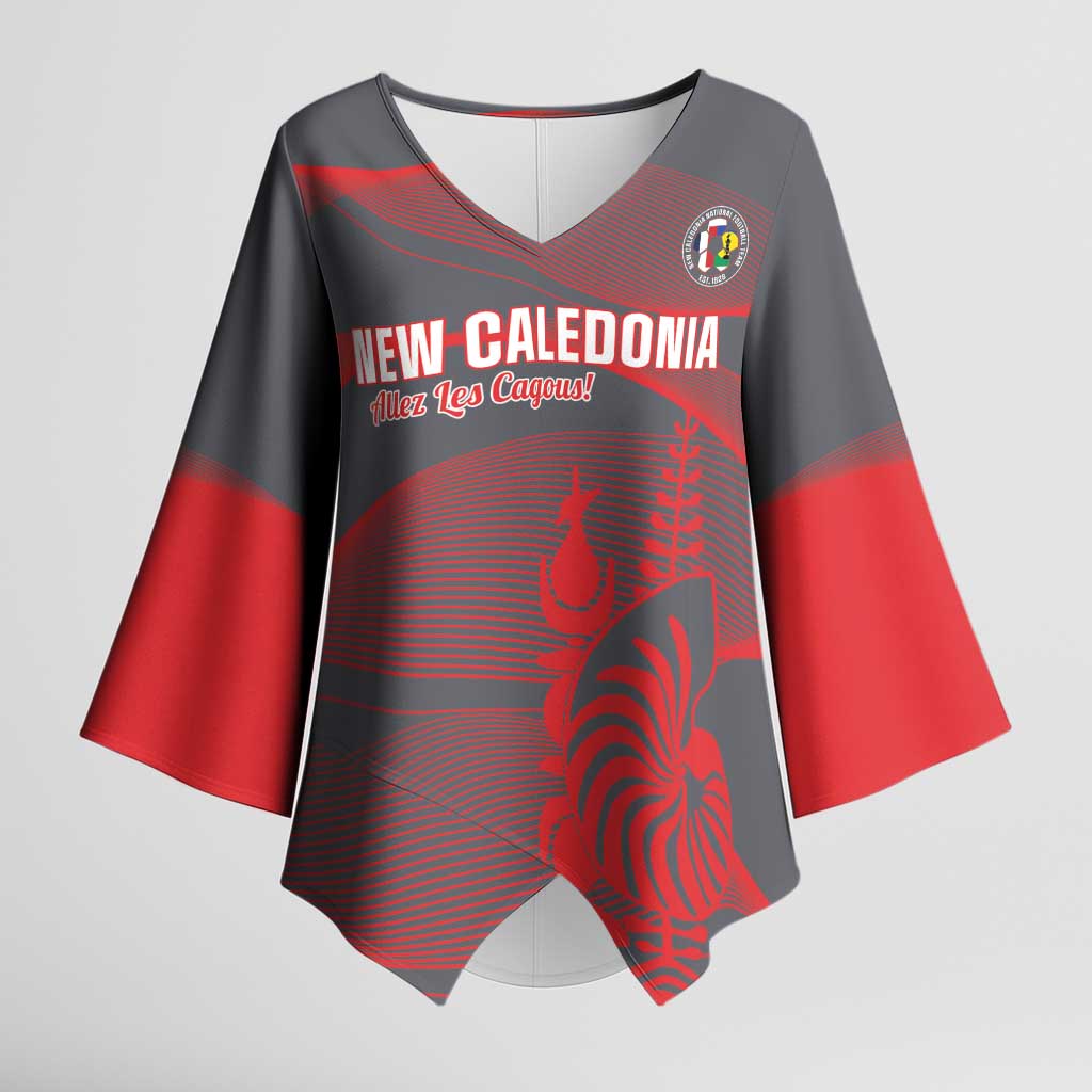 Custom New Caledonia Football Kimono Sleeve Blouse Allez Les Cagous Grey Version LT14 Female Grey - Polynesian Pride