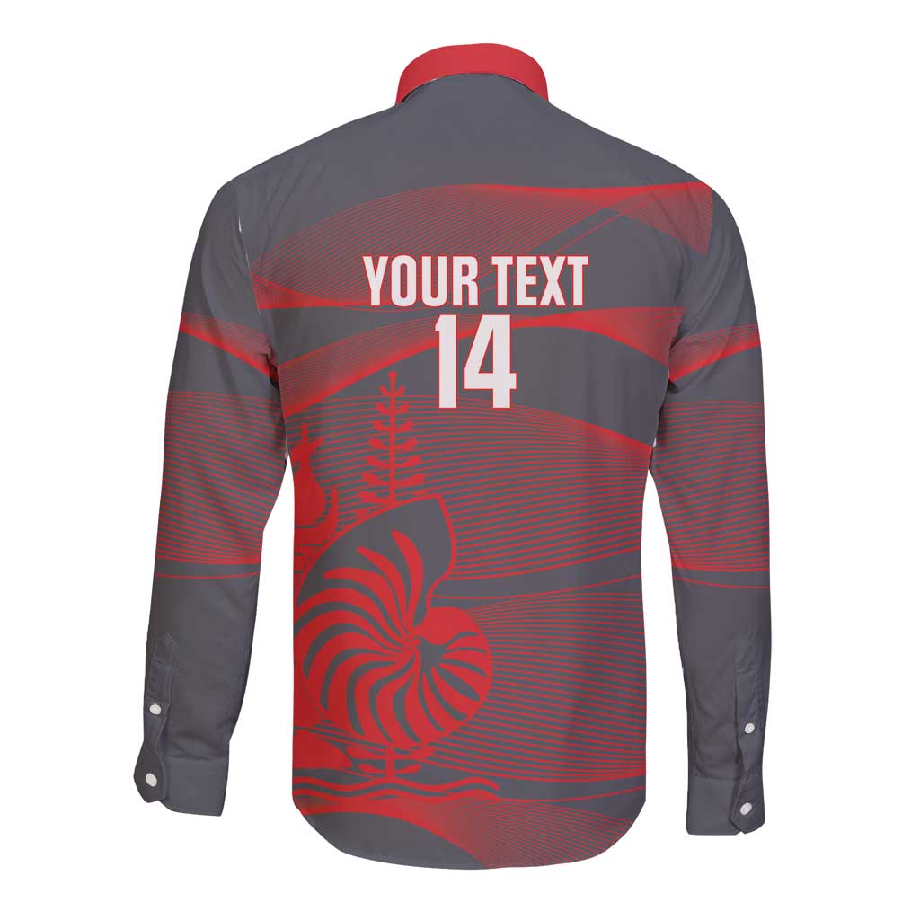 Custom New Caledonia Football Long Sleeve Button Shirt Allez Les Cagous Grey Version LT14 - Polynesian Pride