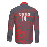 Custom New Caledonia Football Long Sleeve Button Shirt Allez Les Cagous Grey Version LT14 - Polynesian Pride