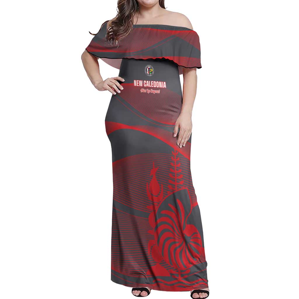 Custom New Caledonia Football Off Shoulder Maxi Dress Allez Les Cagous Grey Version LT14 Women Grey - Polynesian Pride