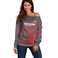 Custom New Caledonia Football Off Shoulder Sweater Allez Les Cagous Grey Version LT14 Women Grey - Polynesian Pride