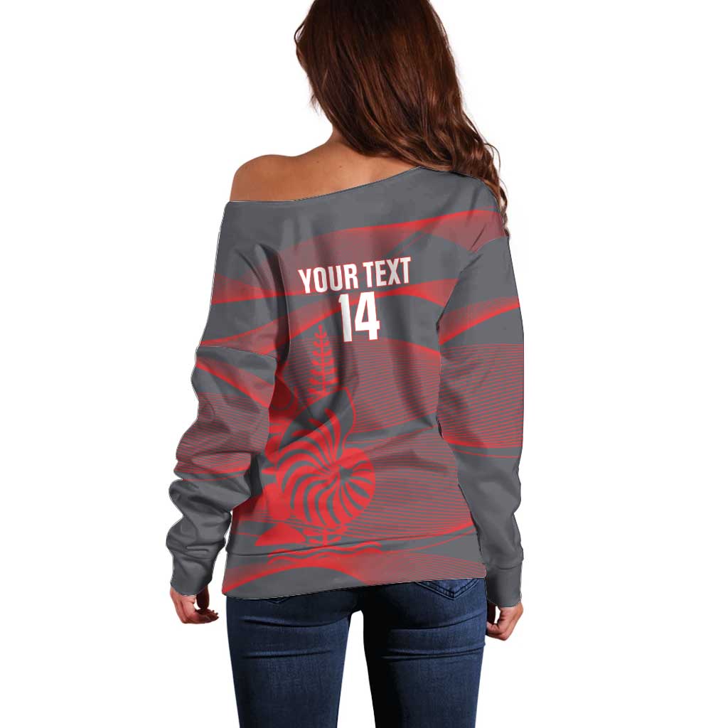 Custom New Caledonia Football Off Shoulder Sweater Allez Les Cagous Grey Version LT14 - Polynesian Pride