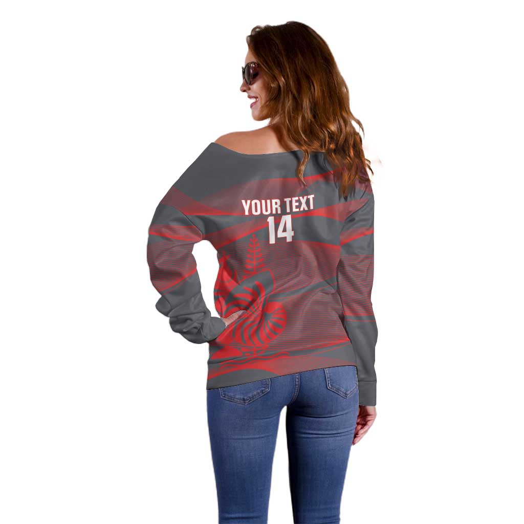 Custom New Caledonia Football Off Shoulder Sweater Allez Les Cagous Grey Version LT14 - Polynesian Pride