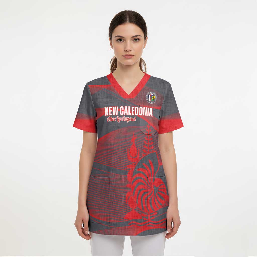 Custom New Caledonia Football Scrub Top Allez Les Cagous Grey Version LT14 - Polynesian Pride