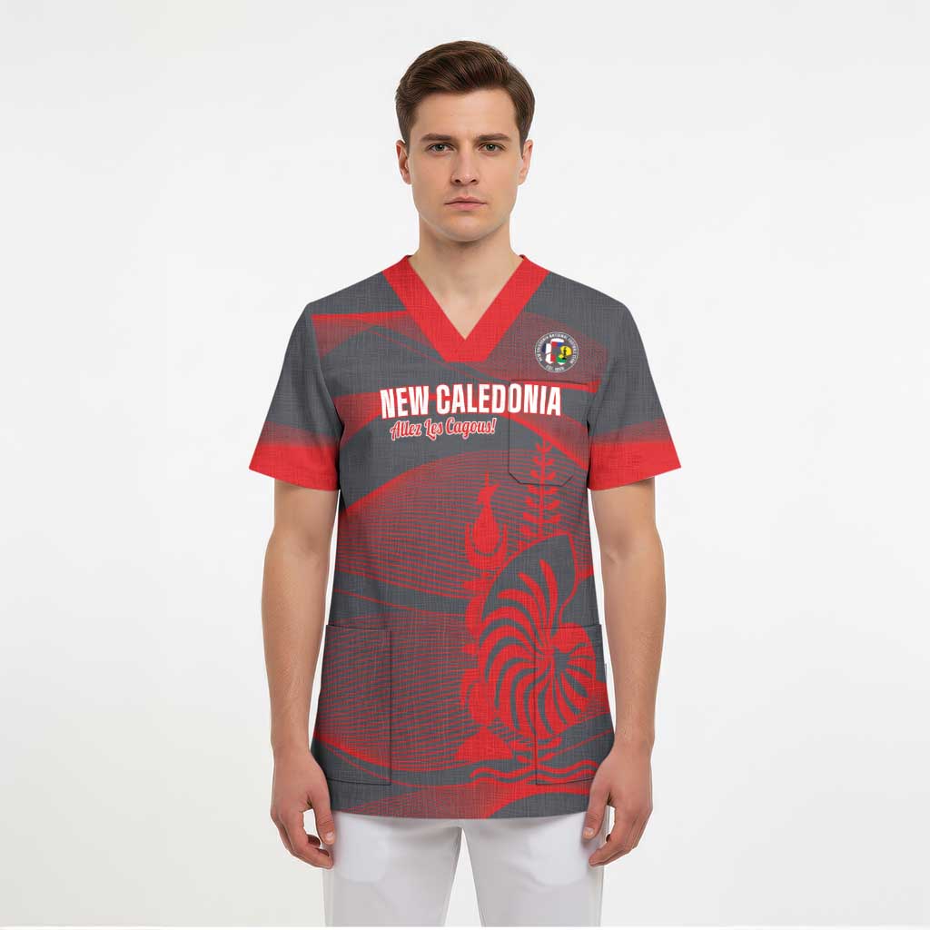 Custom New Caledonia Football Scrub Top Allez Les Cagous Grey Version LT14 - Polynesian Pride