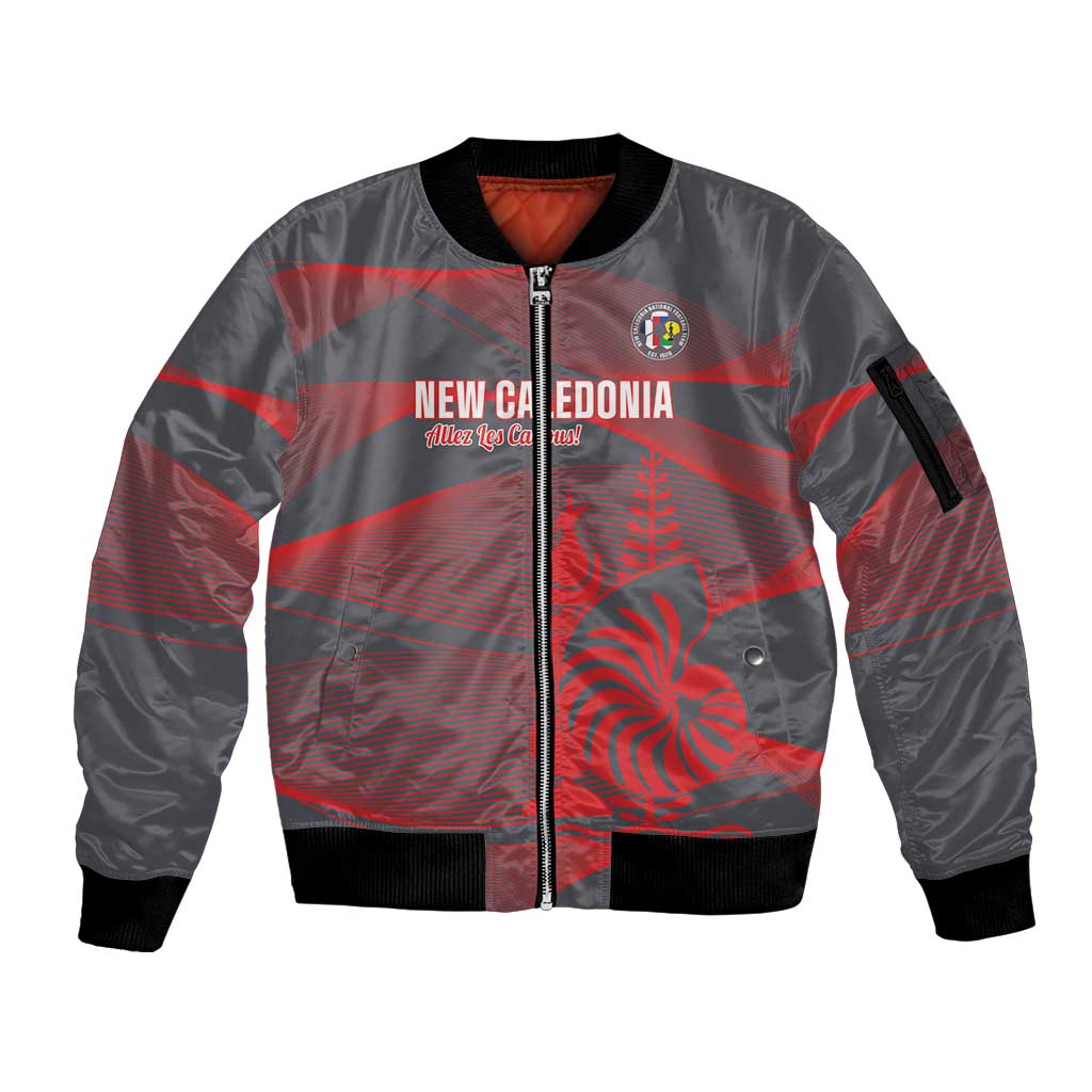 Custom New Caledonia Football Sleeve Zip Bomber Jacket Allez Les Cagous Grey Version LT14 Unisex Grey - Polynesian Pride