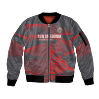 Custom New Caledonia Football Sleeve Zip Bomber Jacket Allez Les Cagous Grey Version LT14 Unisex Grey - Polynesian Pride