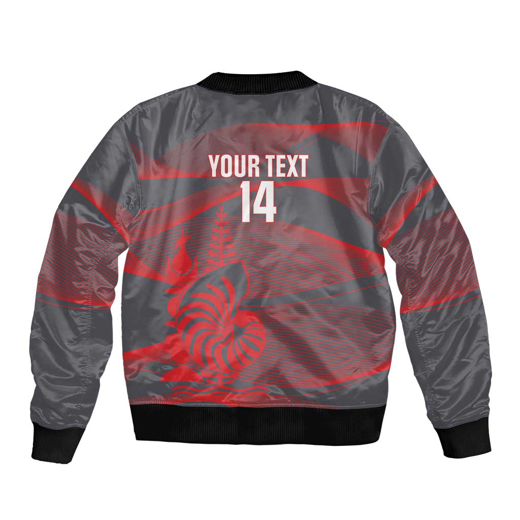Custom New Caledonia Football Sleeve Zip Bomber Jacket Allez Les Cagous Grey Version LT14 - Polynesian Pride