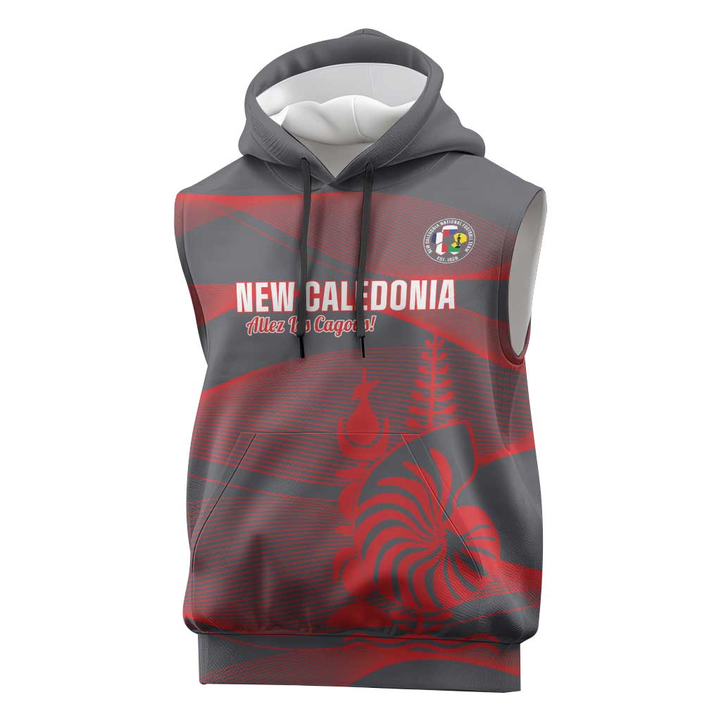 Custom New Caledonia Football Sleeveless Hoodie Allez Les Cagous Grey Version LT14 Grey - Polynesian Pride