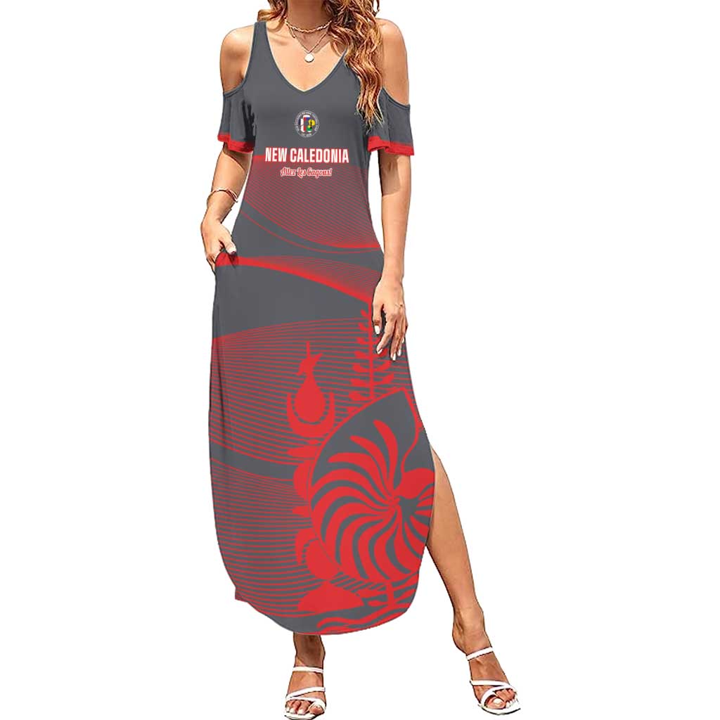 Custom New Caledonia Football Summer Maxi Dress Allez Les Cagous Grey Version LT14 Women Grey - Polynesian Pride