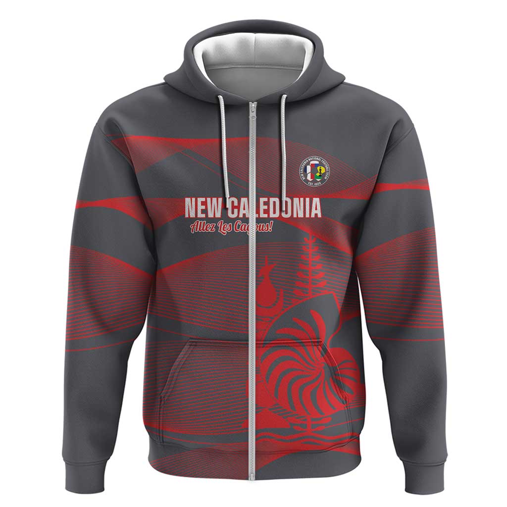 Custom New Caledonia Football Zip Hoodie Allez Les Cagous Grey Version LT14 Zip Hoodie Grey - Polynesian Pride