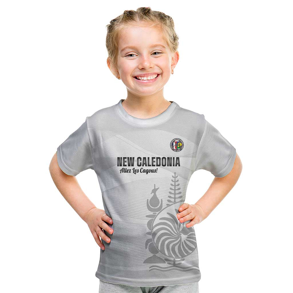 Custom New Caledonia Football Kid T Shirt Allez Les Cagous White Version LT14 White - Polynesian Pride