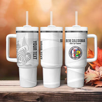 Custom New Caledonia Football Tumbler With Handle Allez Les Cagous White Version LT14 - Polynesian Pride