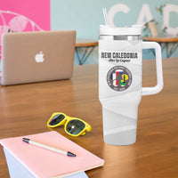 Custom New Caledonia Football Tumbler With Handle Allez Les Cagous White Version LT14 - Polynesian Pride