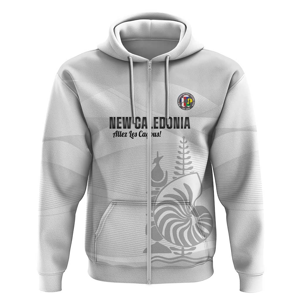 Custom New Caledonia Football Zip Hoodie Allez Les Cagous White Version LT14 Zip Hoodie White - Polynesian Pride