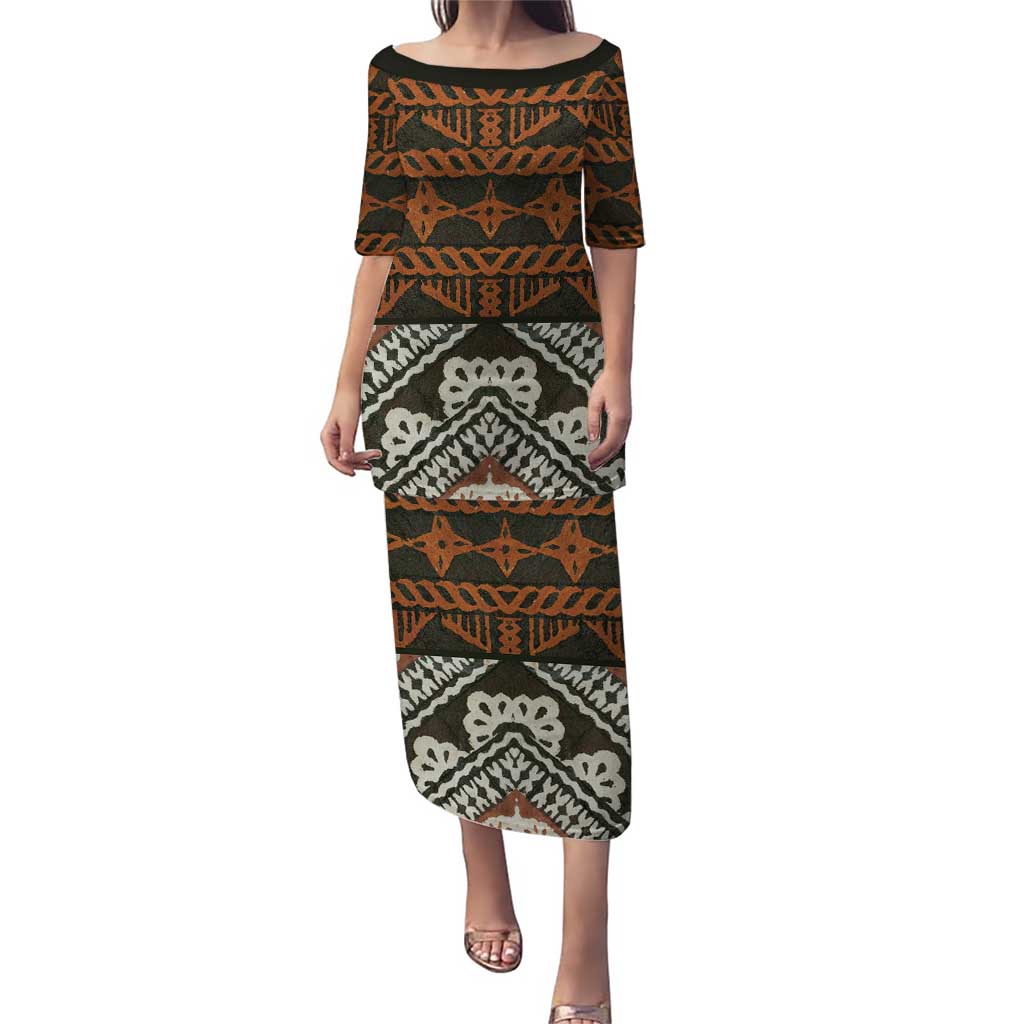 Bula Fiji Tapa Puletasi Fijian Masi Vintage Vibes LT14 Long Dress Brown - Polynesian Pride