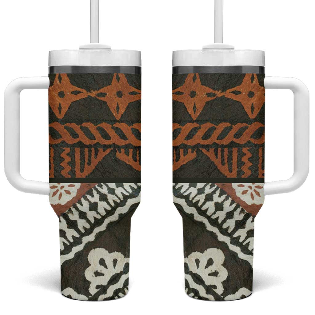 Bula Fiji Tapa Tumbler With Handle Fijian Masi Vintage Vibes LT14 One Size: 40 oz Brown - Polynesian Pride