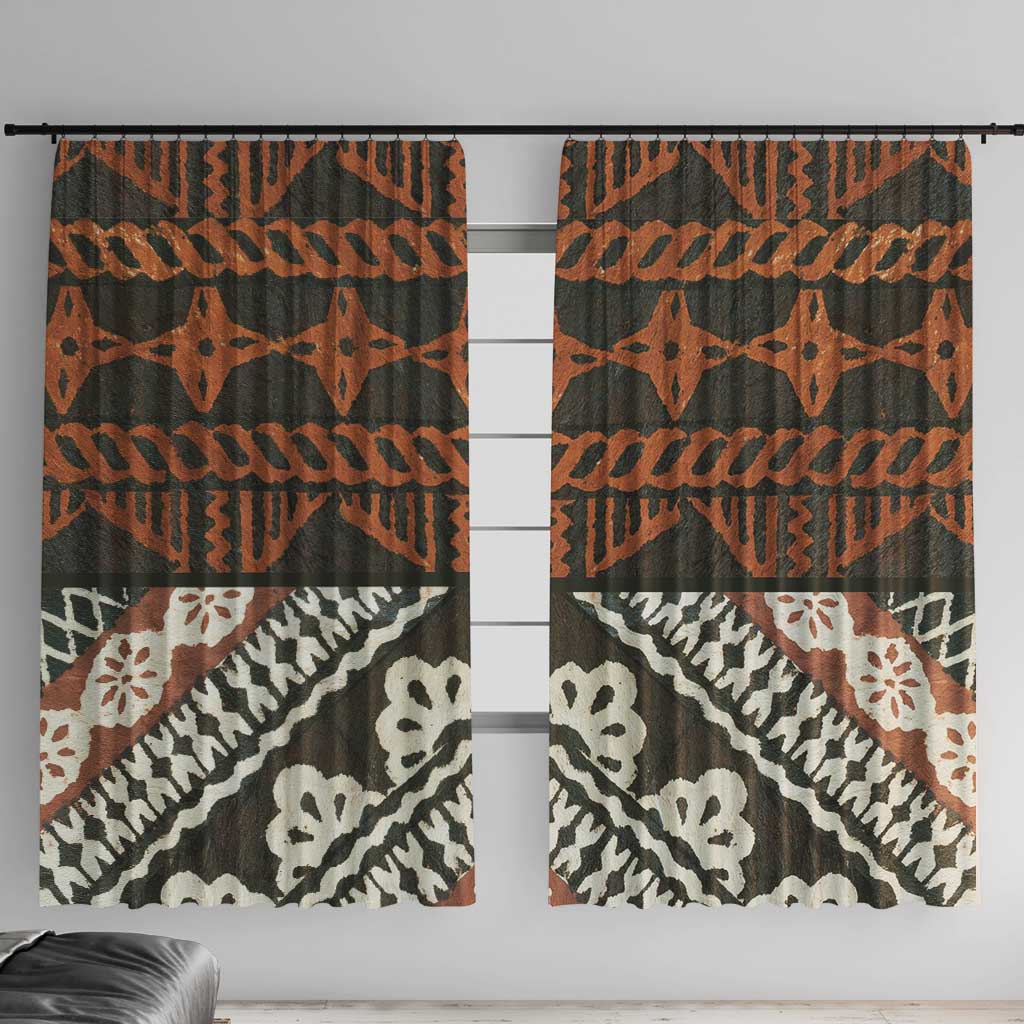 Bula Fiji Tapa Window Curtain Fijian Masi Vintage Vibes LT14 With Hooks Brown - Polynesian Pride