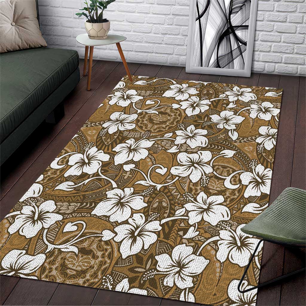 Kuvui Bula Fiji Area Rug Fijian Tapa Seamless Hibiscus LT14 Brown - Polynesian Pride