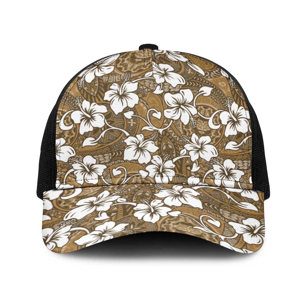 Kuvui Bula Fiji Baseball Net Cap Fijian Tapa Seamless Hibiscus LT14 One Size Black Brown - Polynesian Pride