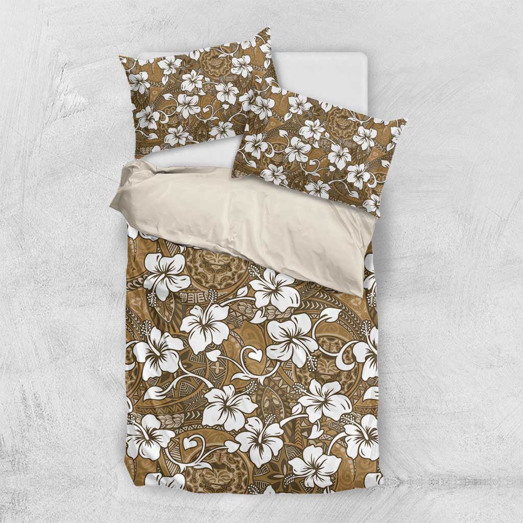 Kuvui Bula Fiji Bedding Set Fijian Tapa Seamless Hibiscus LT14 US Twin 172cm x 218cm Brown - Polynesian Pride