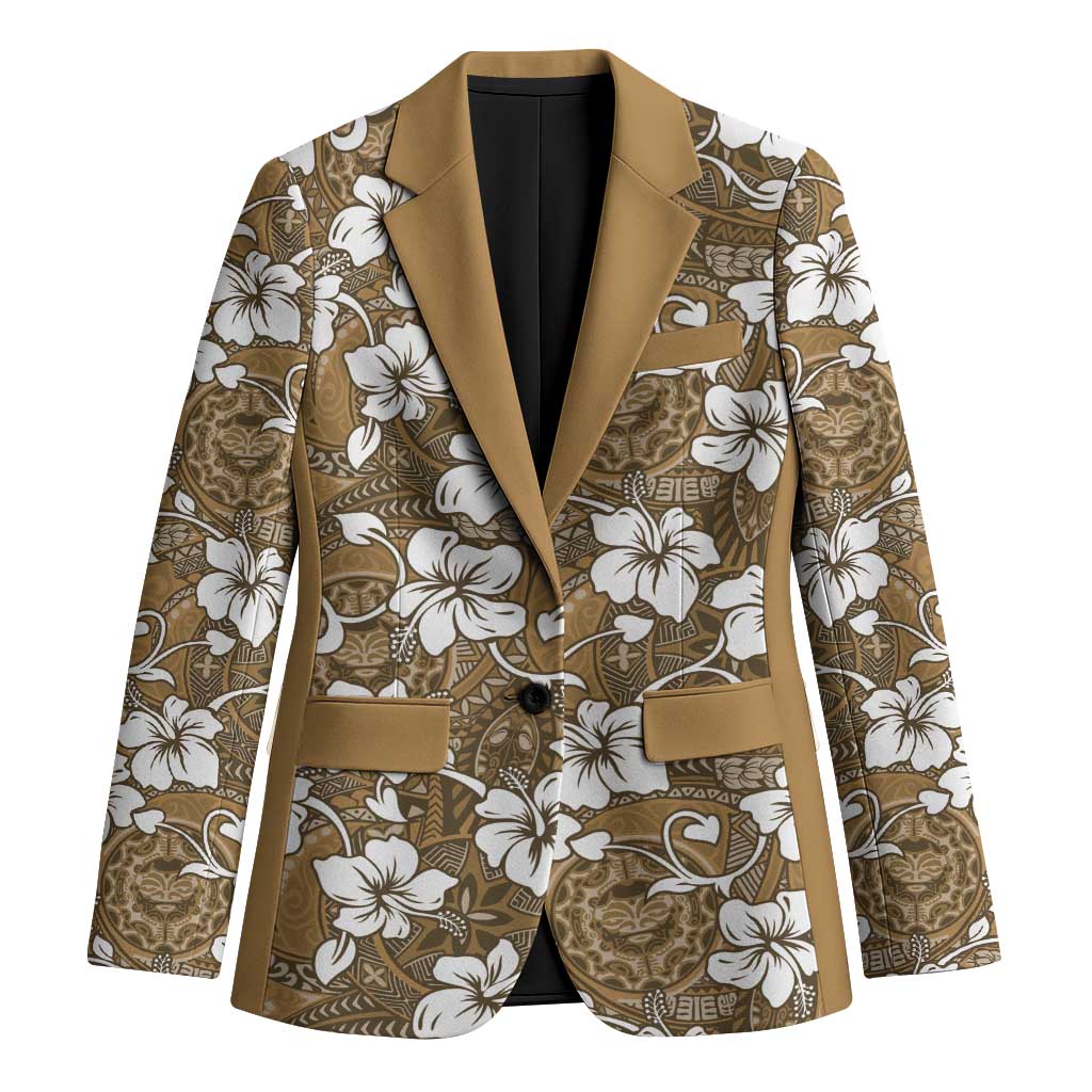 Kuvui Bula Fiji Blazer Fijian Tapa Seamless Hibiscus LT14 Unisex Brown - Polynesian Pride