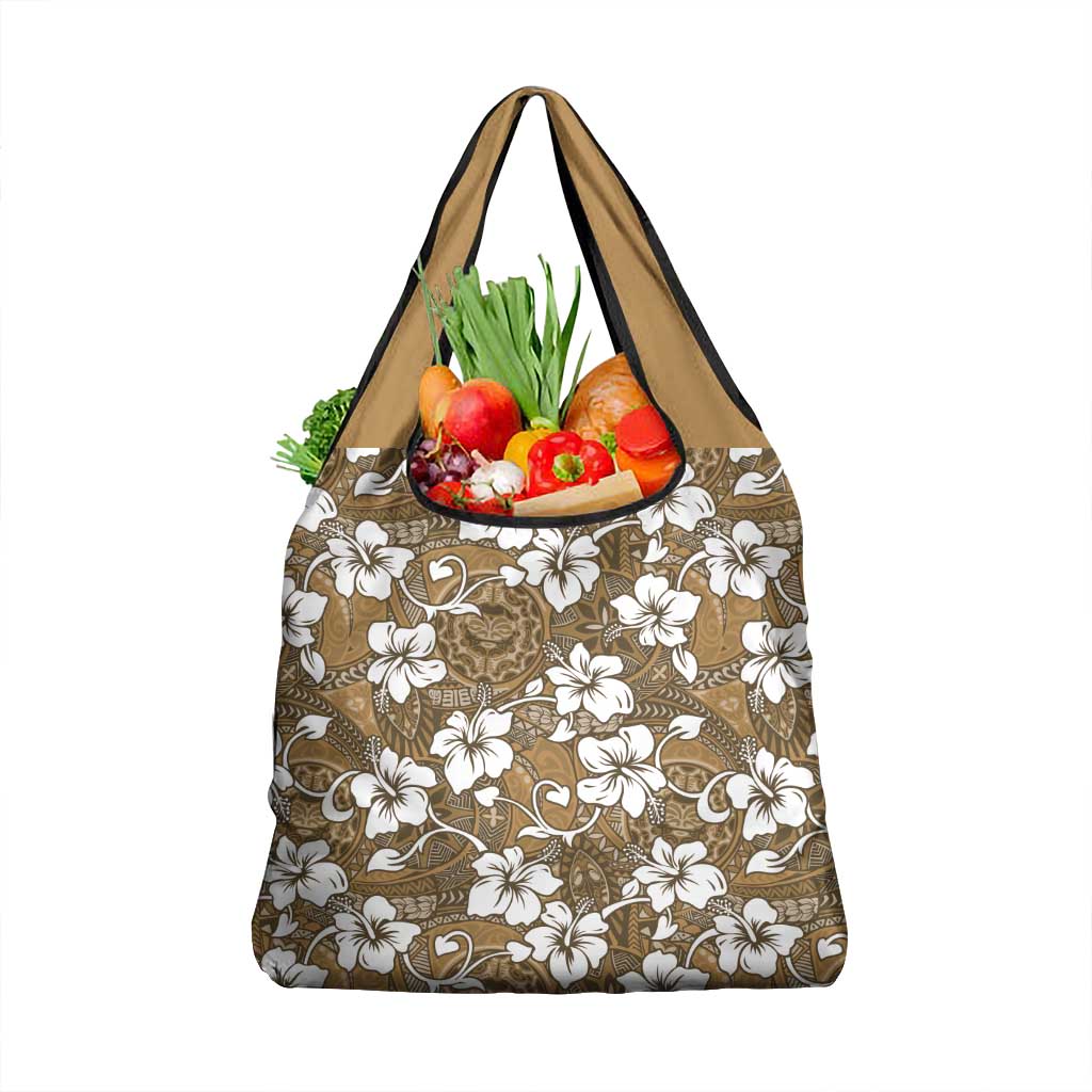 Kuvui Bula Fiji Grocery Bag Fijian Tapa Seamless Hibiscus LT14 1-pack One Size Brown - Polynesian Pride