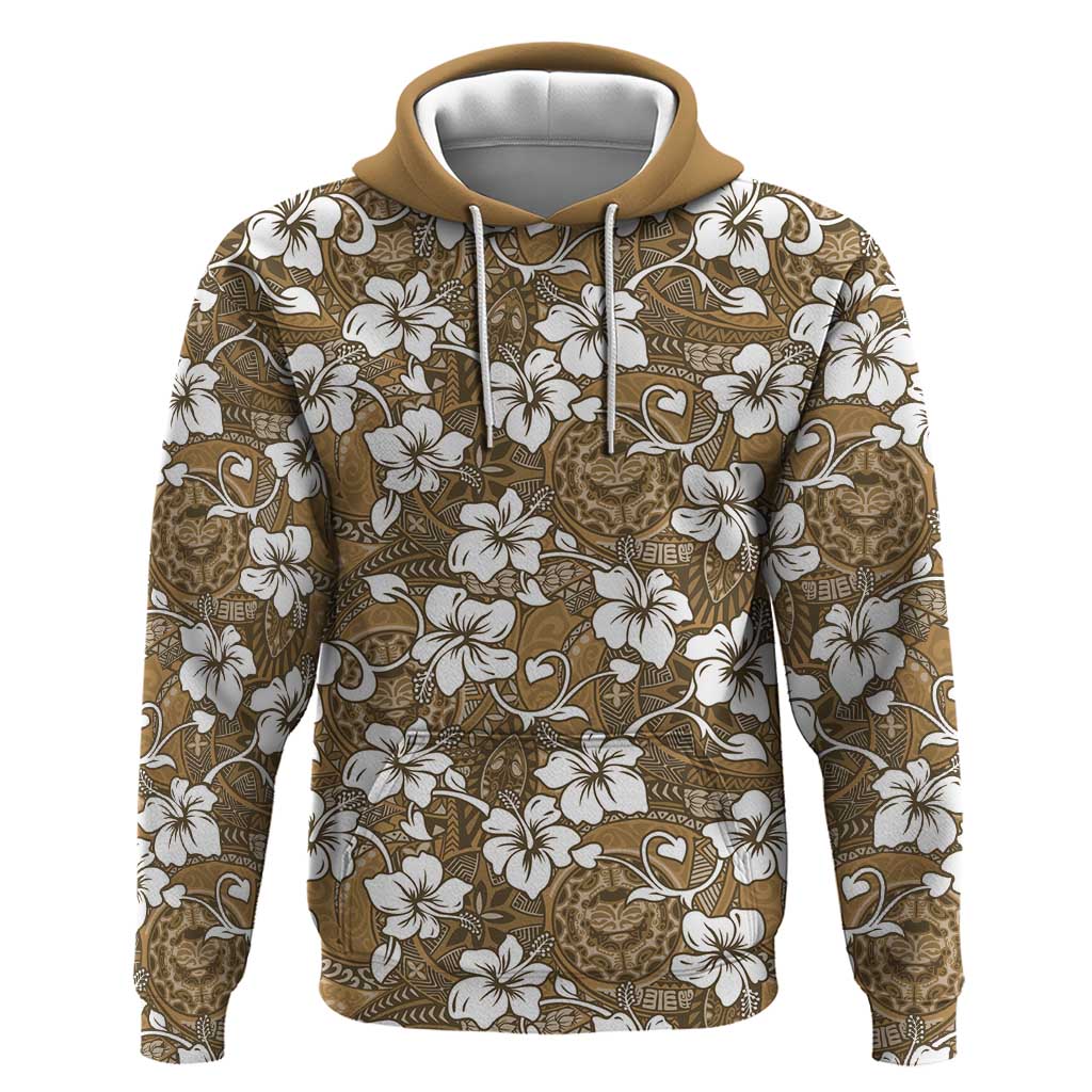 Kuvui Bula Fiji Hoodie Fijian Tapa Seamless Hibiscus LT14 Pullover Hoodie Brown - Polynesian Pride
