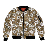 Kuvui Bula Fiji Sleeve Zip Bomber Jacket Fijian Tapa Seamless Hibiscus LT14 Unisex Brown - Polynesian Pride