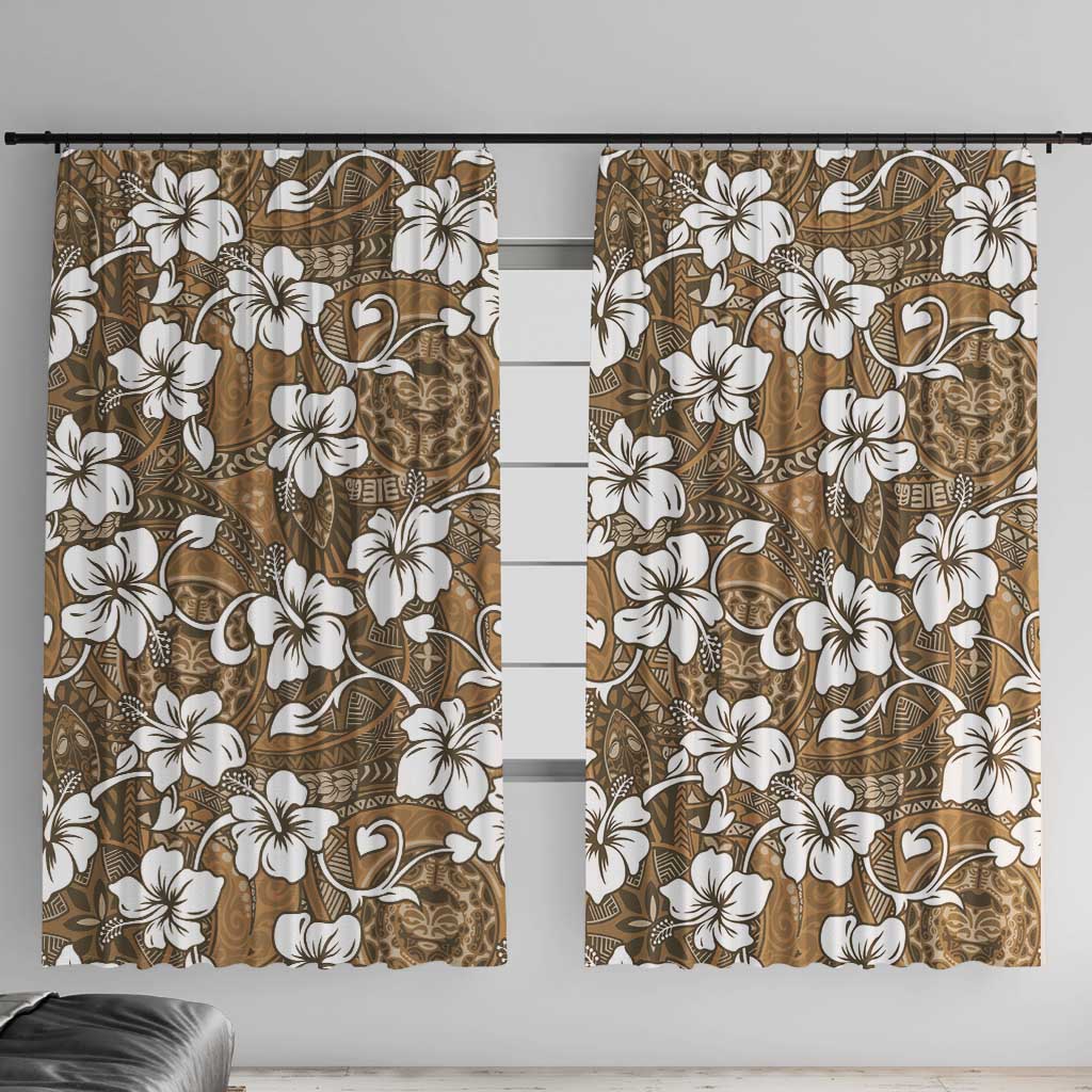 Kuvui Bula Fiji Window Curtain Fijian Tapa Seamless Hibiscus LT14 With Hooks Brown - Polynesian Pride