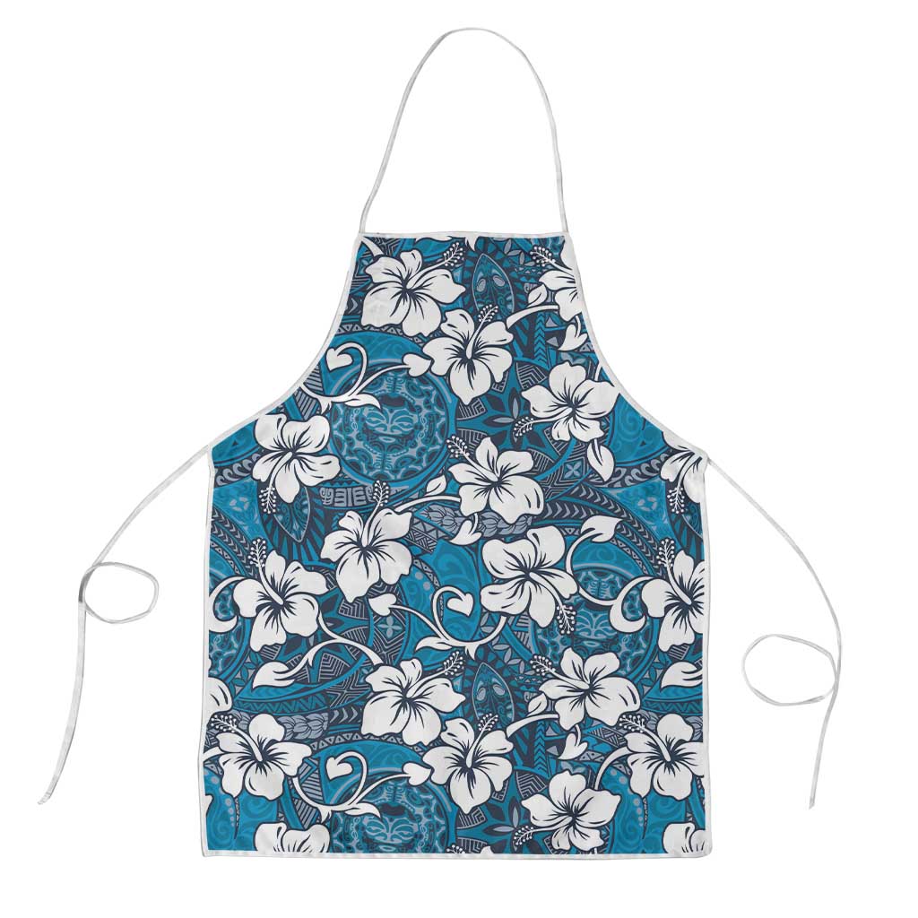 Karakarawa Bula Fiji Apron Fijian Tapa Seamless Hibiscus LT14 Blue - Polynesian Pride