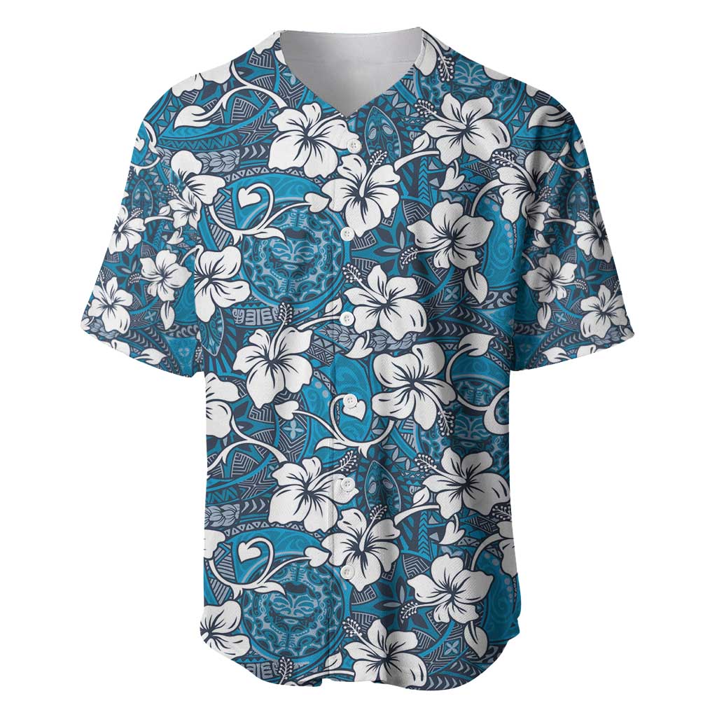 Karakarawa Bula Fiji Baseball Jersey Fijian Tapa Seamless Hibiscus LT14 Blue - Polynesian Pride