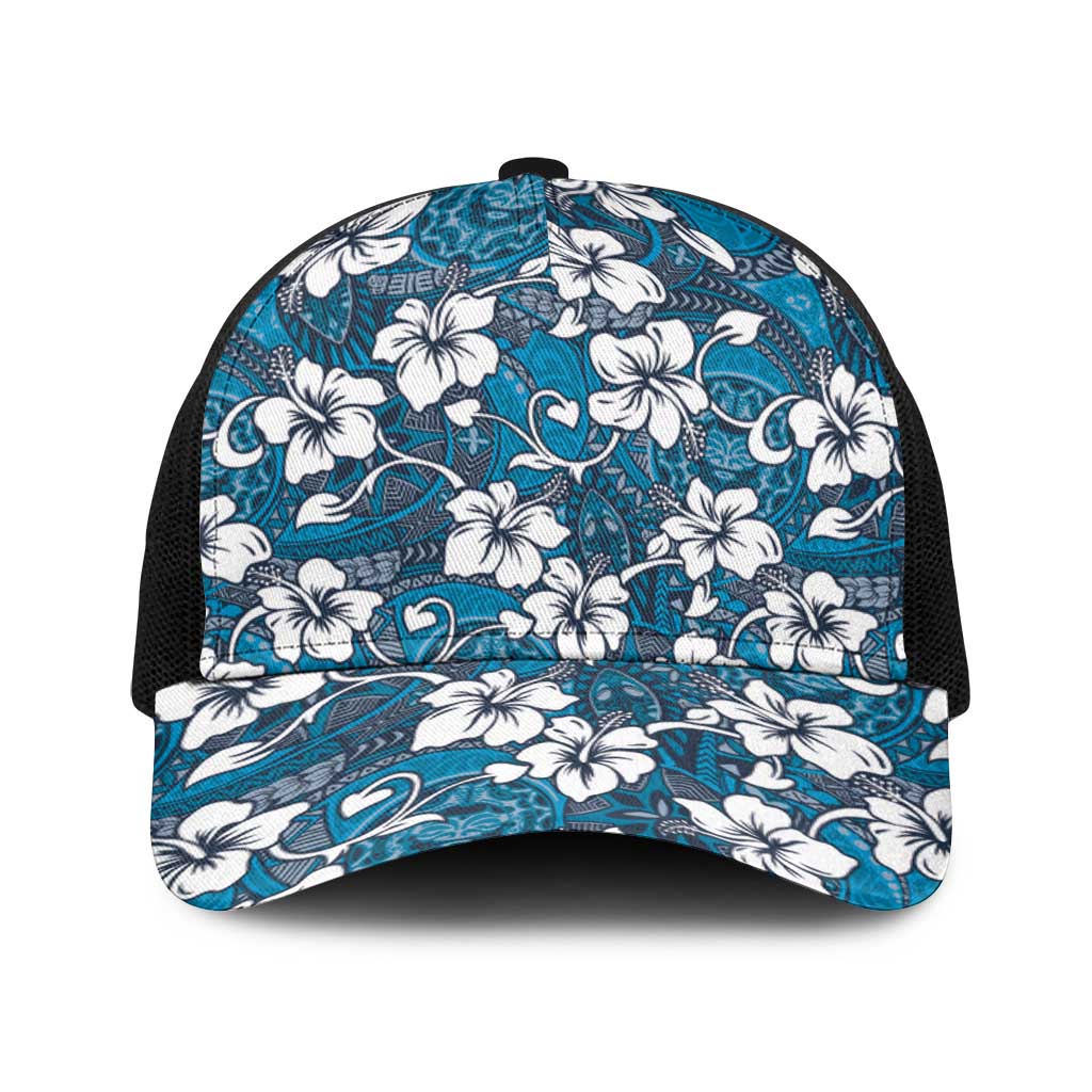 Karakarawa Bula Fiji Baseball Net Cap Fijian Tapa Seamless Hibiscus LT14 One Size Black Blue - Polynesian Pride