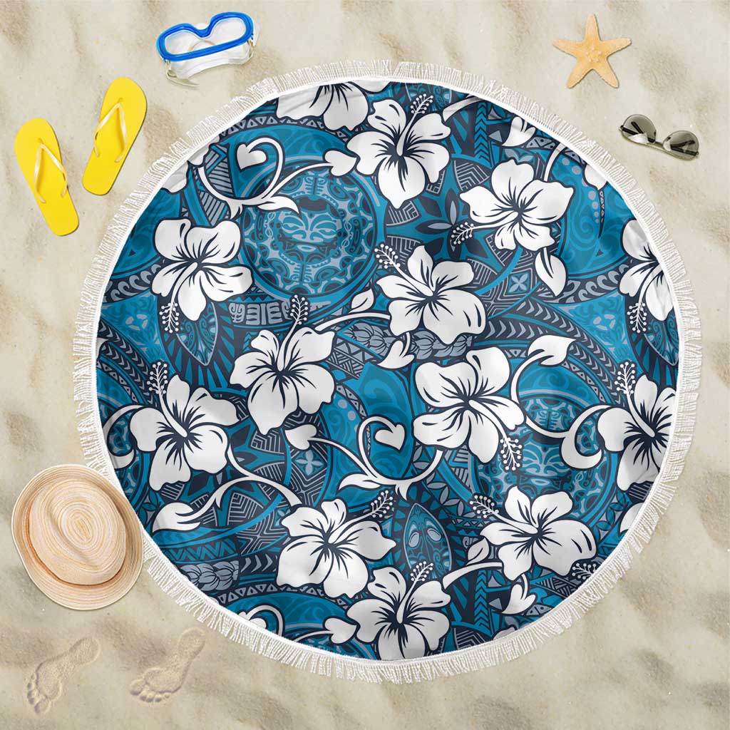 Karakarawa Bula Fiji Beach Blanket Fijian Tapa Seamless Hibiscus LT14 One Size 150cm Blue - Polynesian Pride