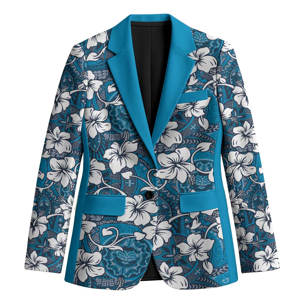 Karakarawa Bula Fiji Blazer Fijian Tapa Seamless Hibiscus LT14 Unisex Blue - Polynesian Pride