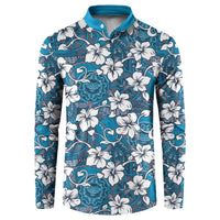 Karakarawa Bula Fiji Button Sweatshirt Fijian Tapa Seamless Hibiscus LT14 Blue - Polynesian Pride