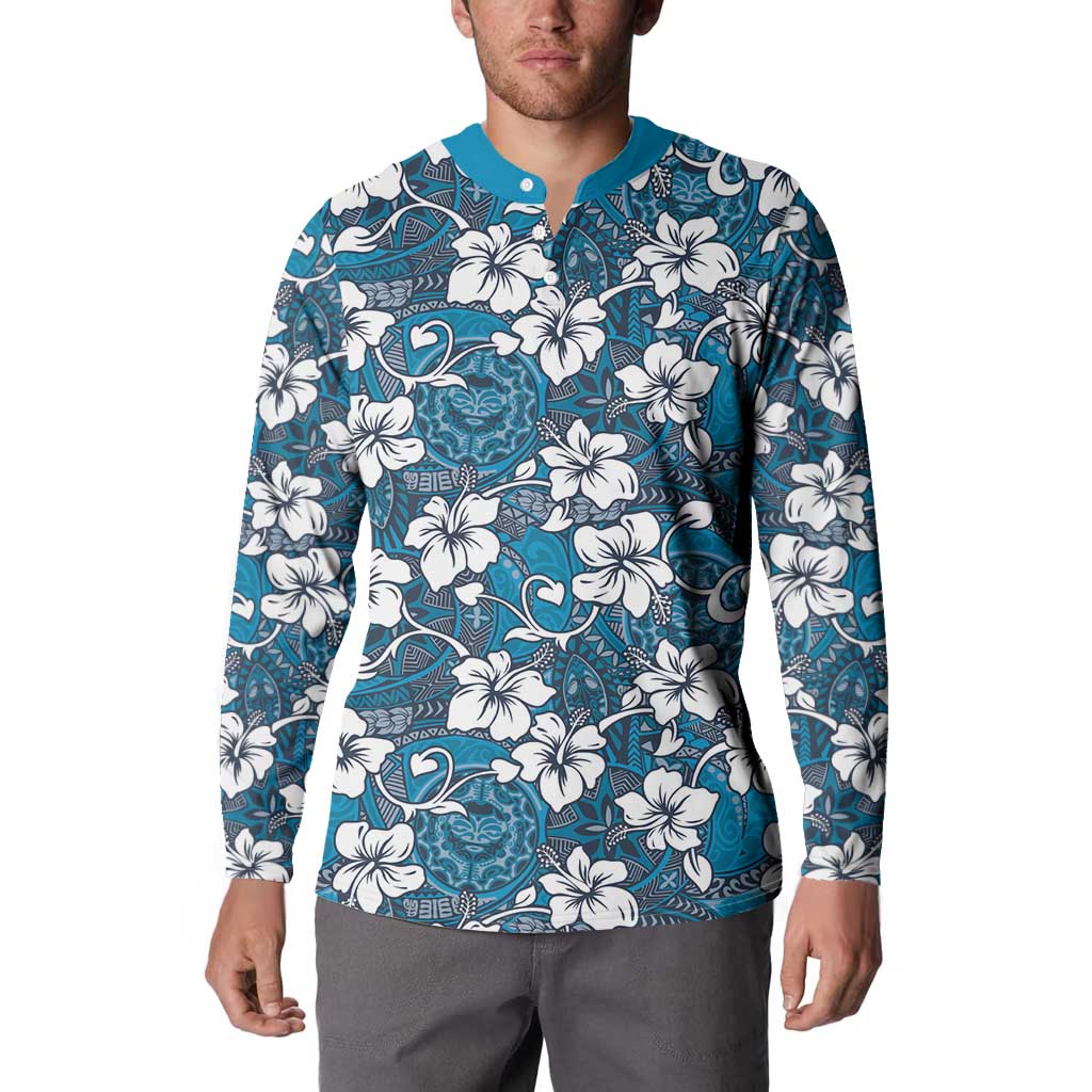 Karakarawa Bula Fiji Button Sweatshirt Fijian Tapa Seamless Hibiscus LT14 - Polynesian Pride