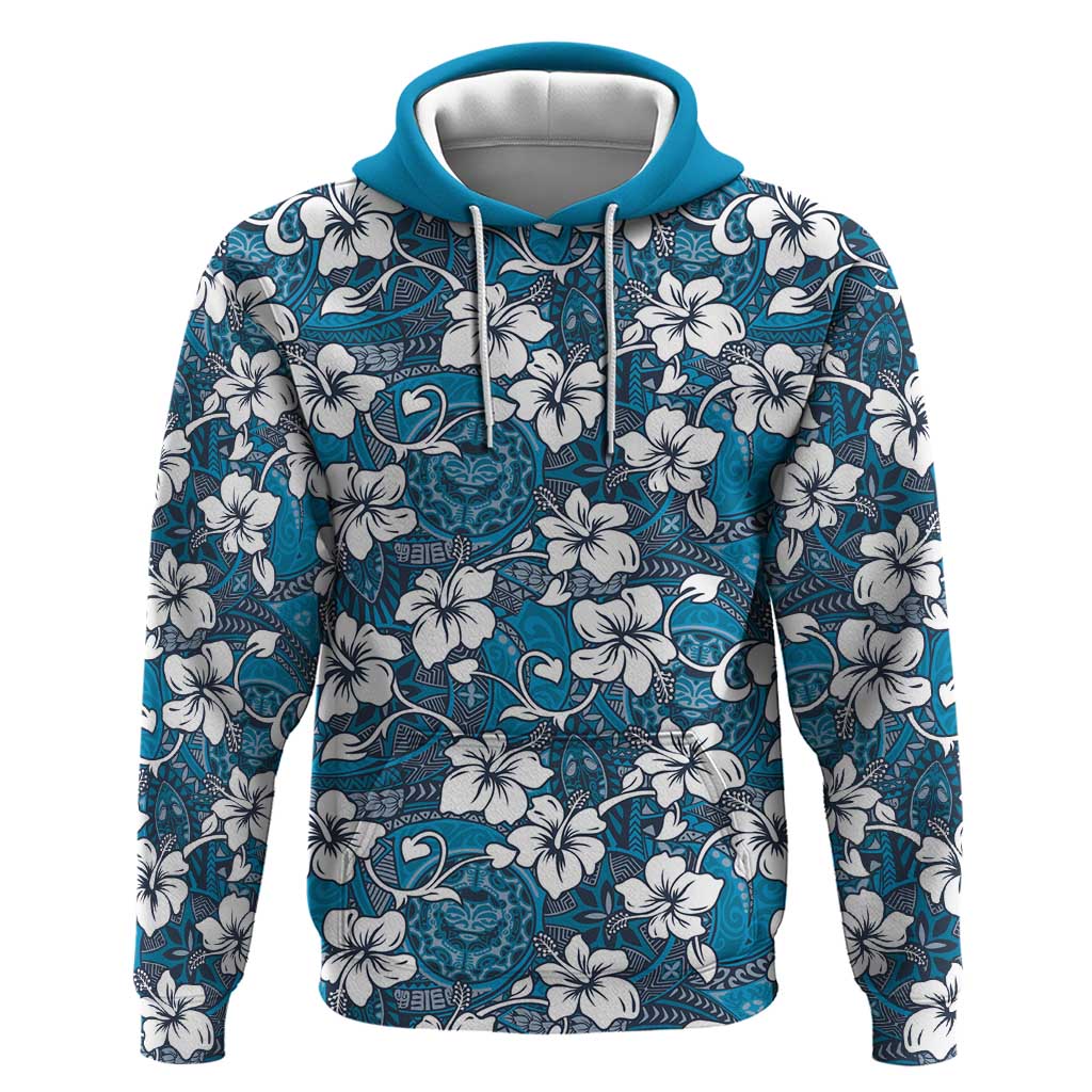 Karakarawa Bula Fiji Hoodie Fijian Tapa Seamless Hibiscus LT14 Pullover Hoodie Blue - Polynesian Pride
