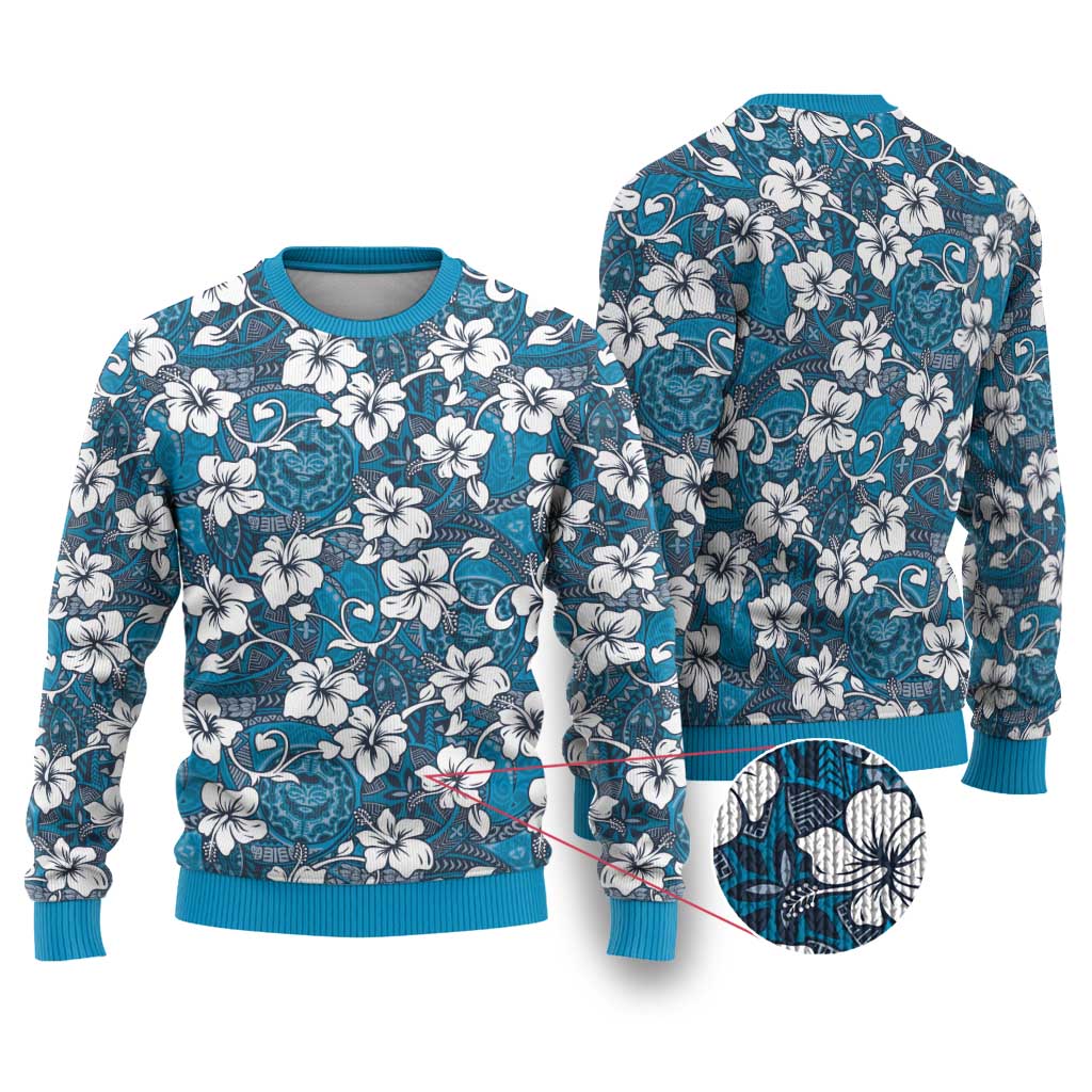 Karakarawa Bula Fiji Ugly Christmas Sweater Fijian Tapa Seamless Hibiscus LT14 Blue - Polynesian Pride