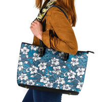 Karakarawa Bula Fiji Leather Tote Bag Fijian Tapa Seamless Hibiscus LT14 Blue - Polynesian Pride