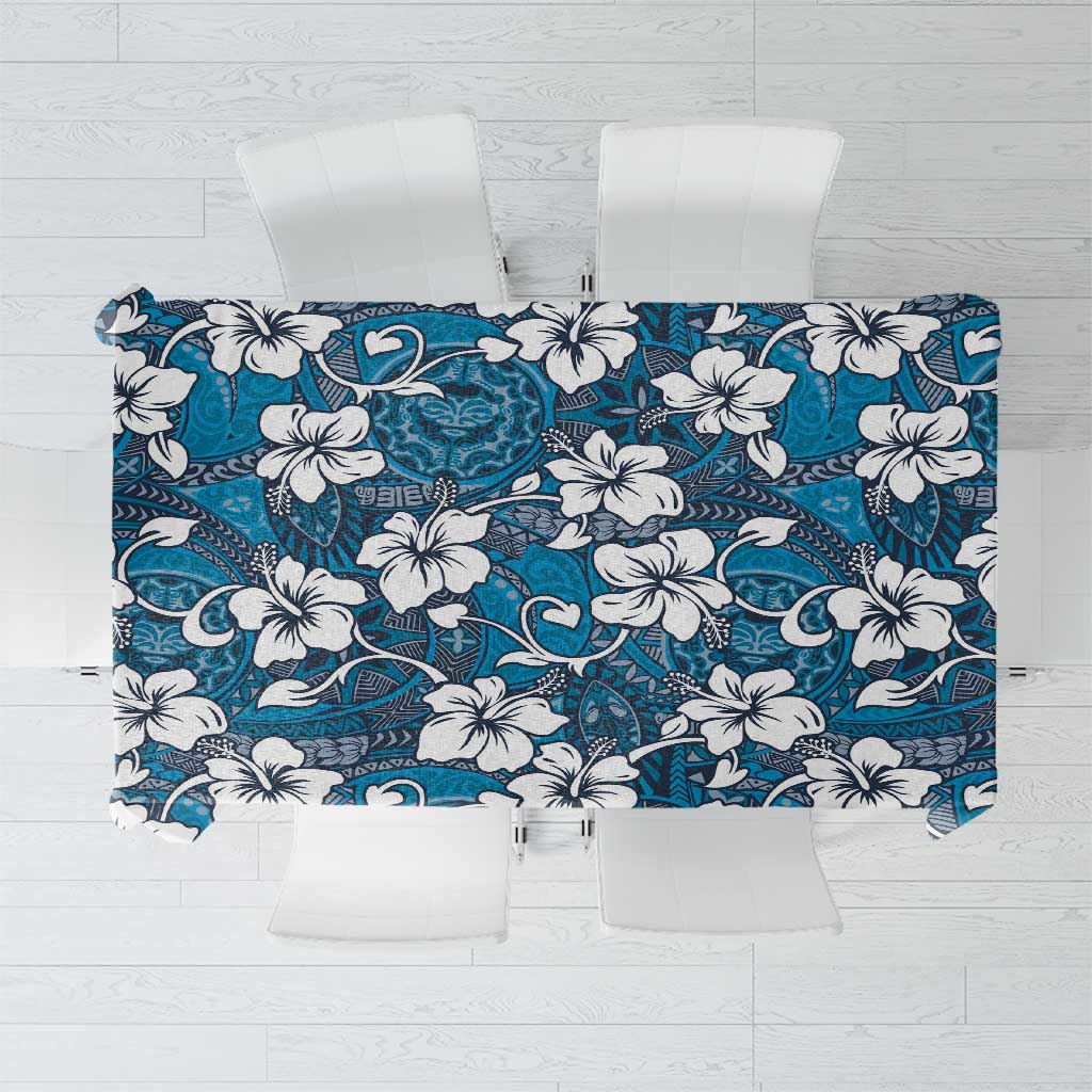 Karakarawa Bula Fiji Tablecloth Fijian Tapa Seamless Hibiscus LT14 Blue - Polynesian Pride