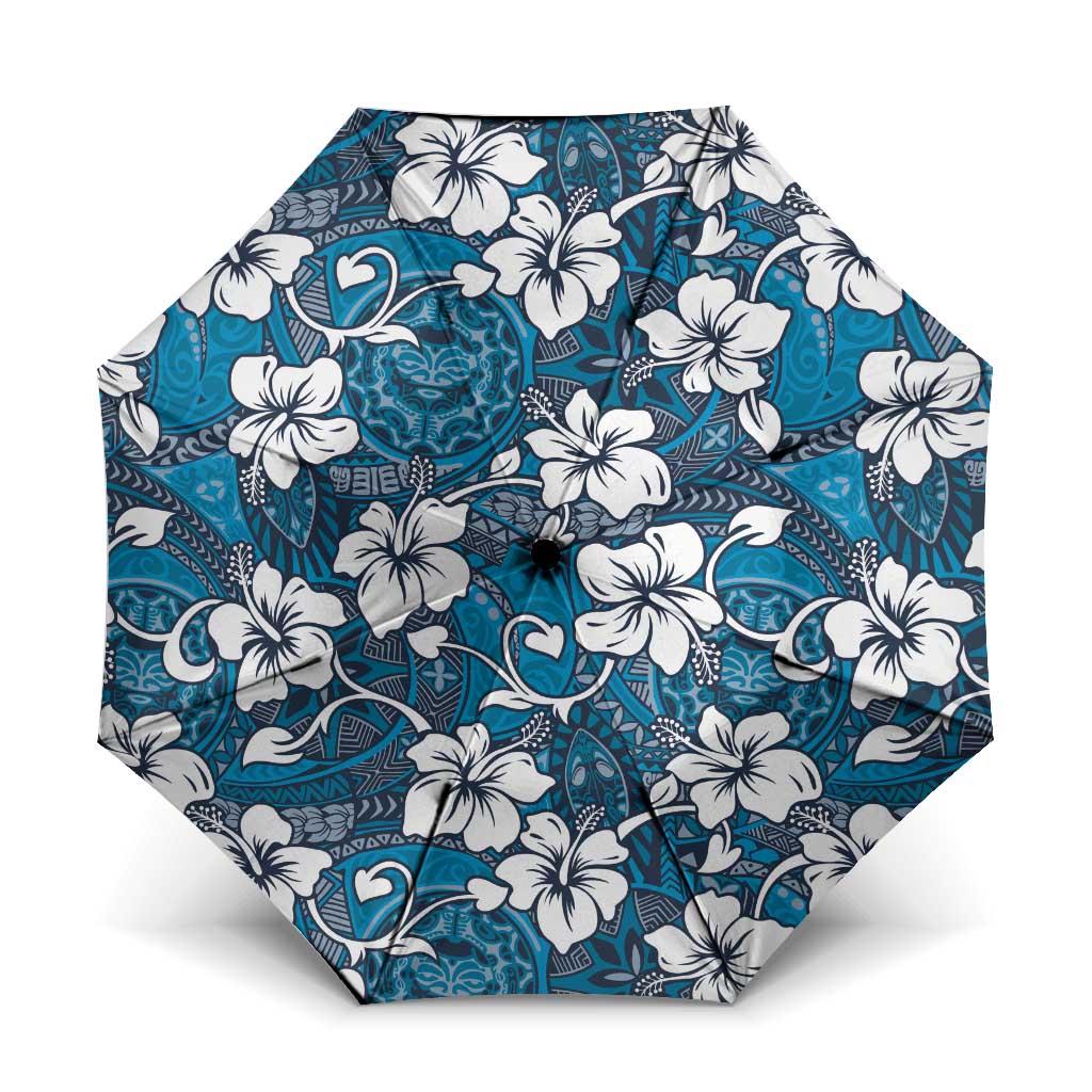 Karakarawa Bula Fiji Umbrella Fijian Tapa Seamless Hibiscus LT14 One Size Folded 11.42 inch Opened Diameter 37.4 inch Blue - Polynesian Pride
