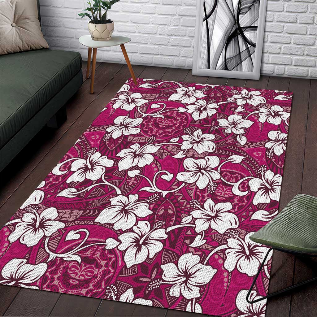 Piqi Bula Fiji Area Rug Fijian Tapa Seamless Hibiscus LT14 Pink - Polynesian Pride
