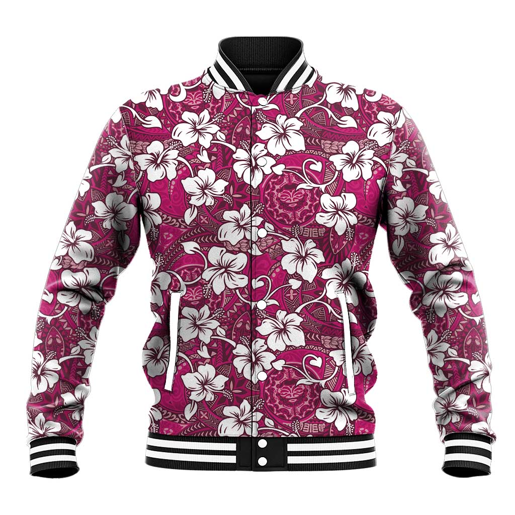Piqi Bula Fiji Baseball Jacket Fijian Tapa Seamless Hibiscus LT14 Unisex Pink - Polynesian Pride