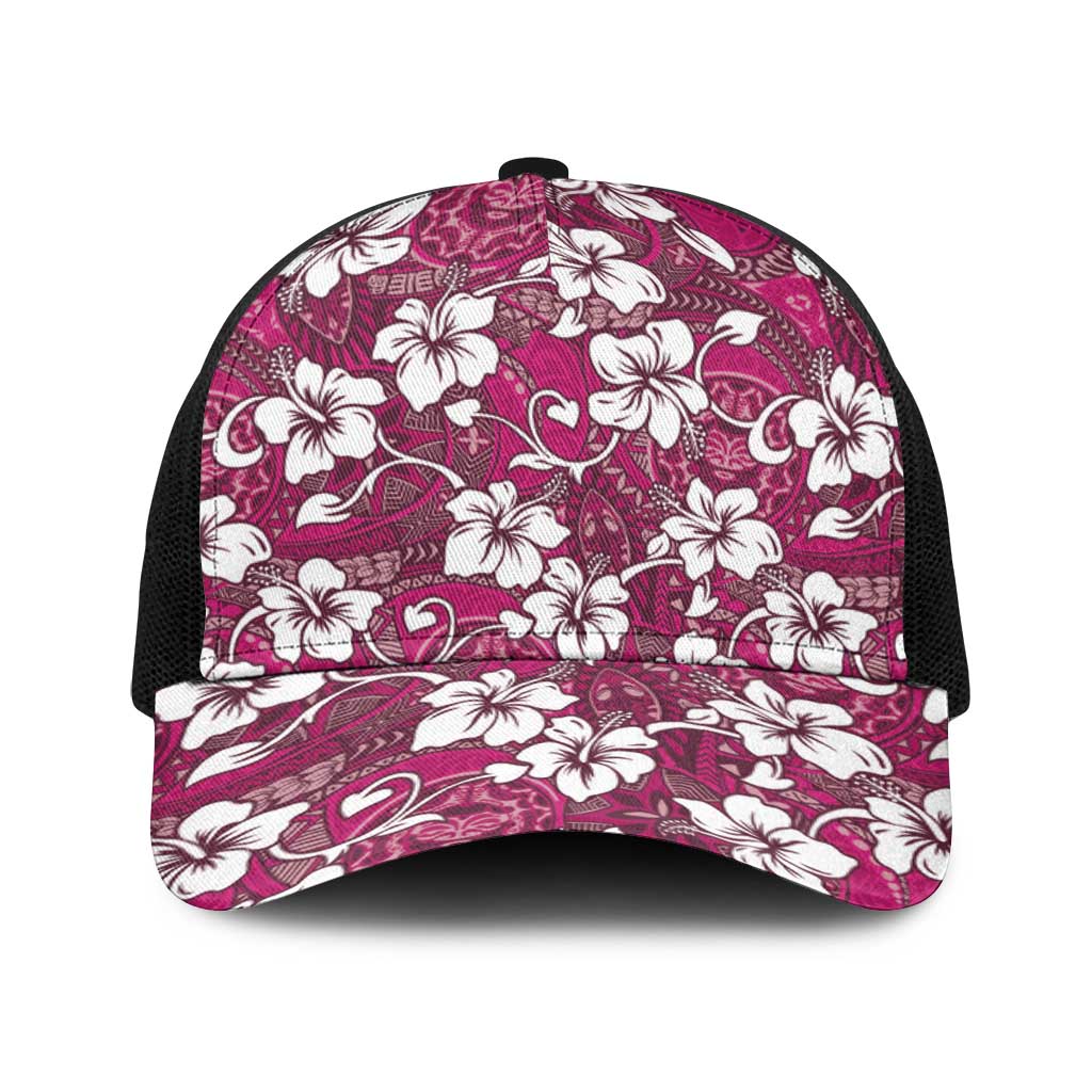 Piqi Bula Fiji Baseball Net Cap Fijian Tapa Seamless Hibiscus LT14 One Size Black Pink - Polynesian Pride