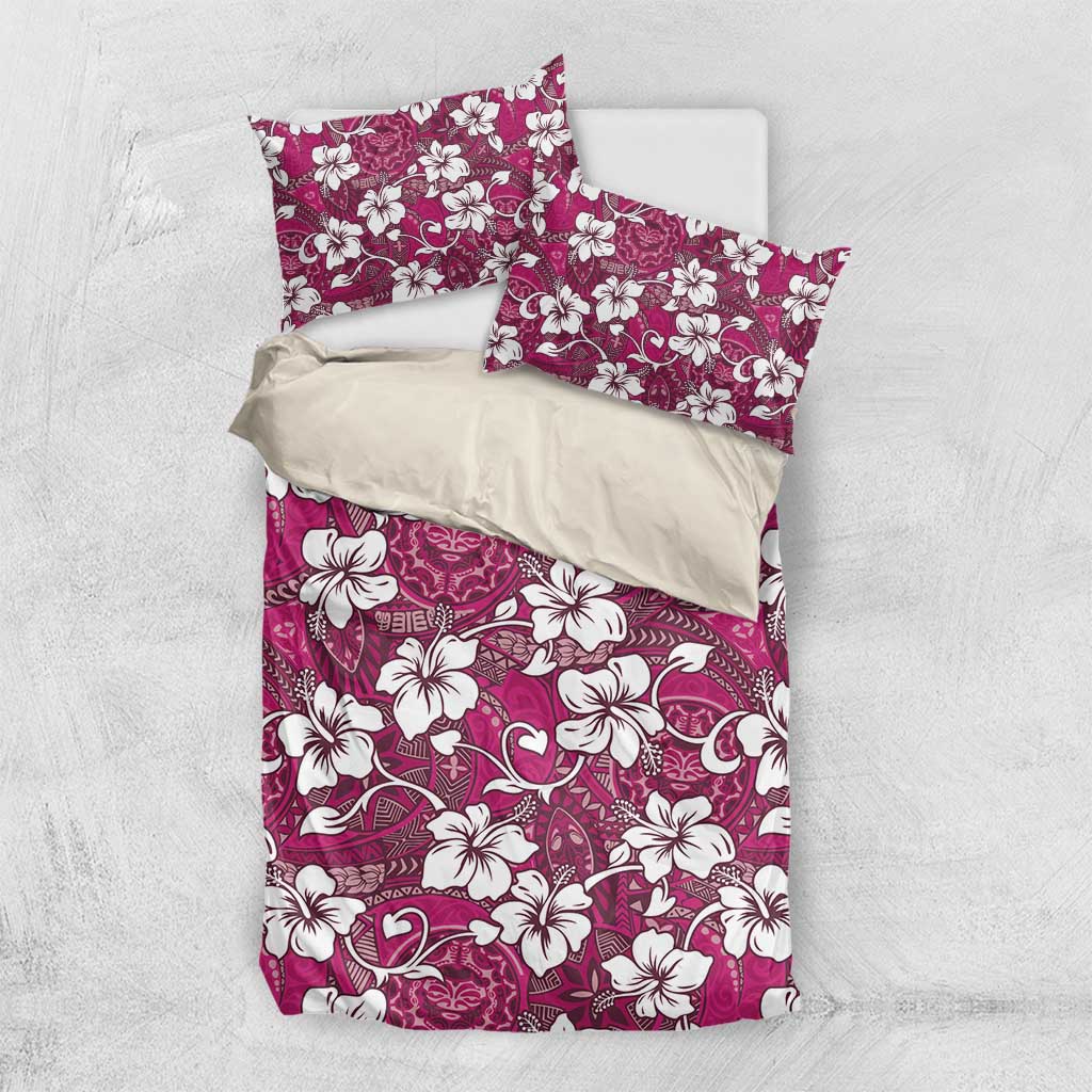 Piqi Bula Fiji Bedding Set Fijian Tapa Seamless Hibiscus LT14 US Twin 172cm x 218cm Pink - Polynesian Pride