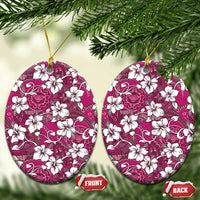 Piqi Bula Fiji Ceramic Ornament Fijian Tapa Seamless Hibiscus LT14 Oval Pink - Polynesian Pride